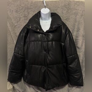Avec Les Filles Jacket Womens Large Black Oversized Puffer Vegan Leather FLAW